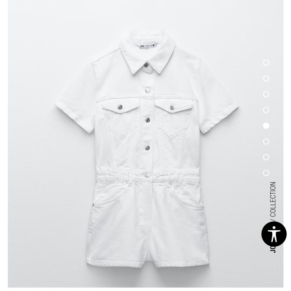 Zara White Denim Romper Jumpsuit - Large